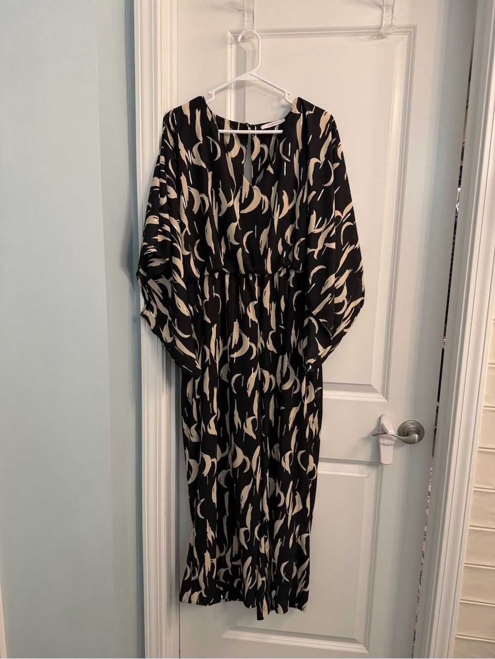 Black and Cream Printed Wrap-Style Jumpsuit